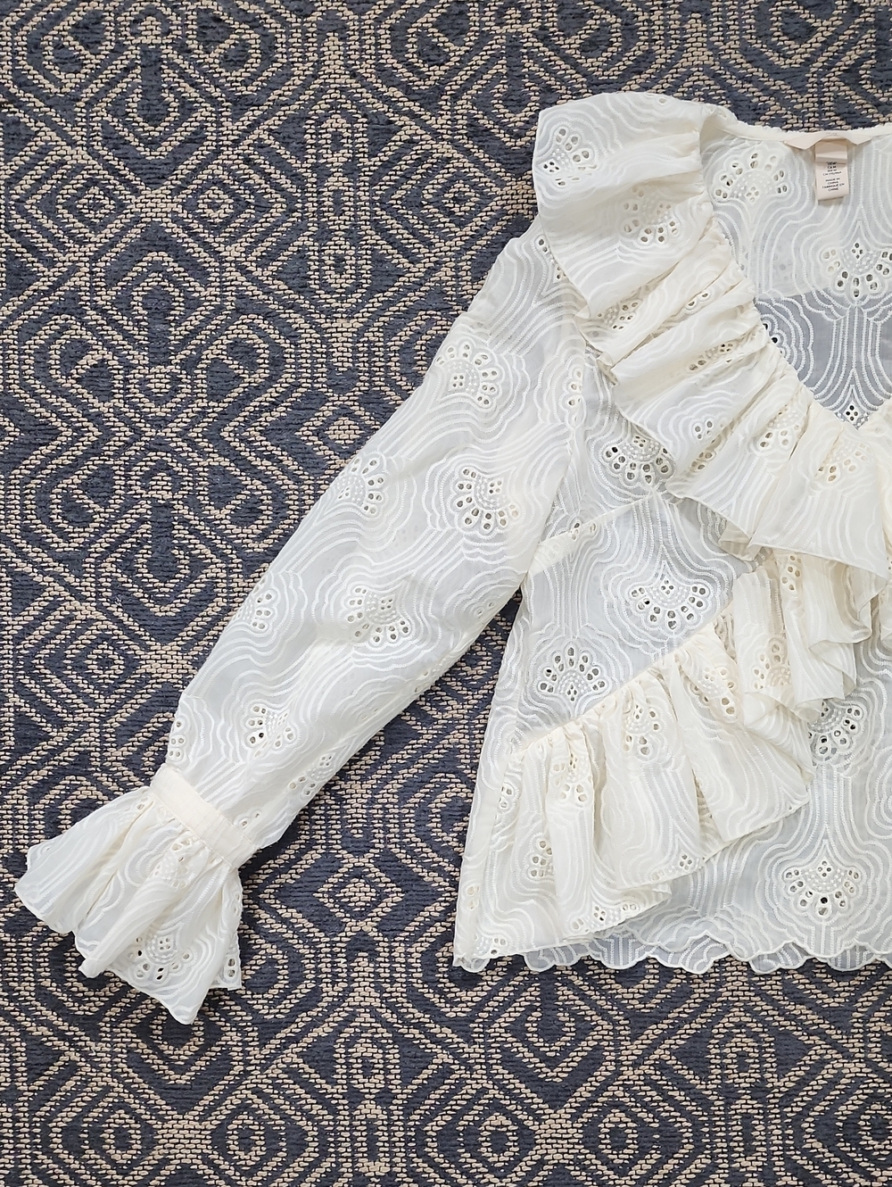 H&M Cream Frill Trimmed Long Sleeve Ruffle Blouse - Picture 5 of 12